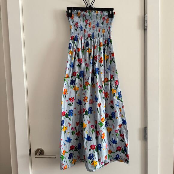 Hill House Lucy Nap Halter Dress Blue Floral Neck Smocked Sleeveless Sz S - Picture 4 of 6